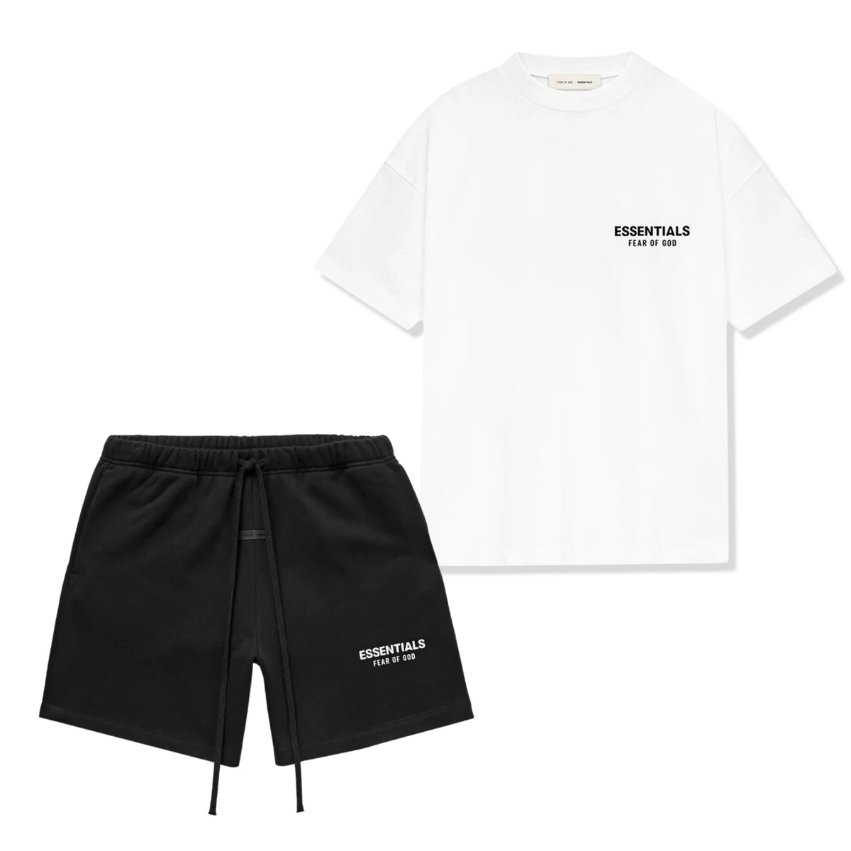 FEAR OF GOD ESSENTIALS WHITE / JET BLACK SHORT SET (SS25)