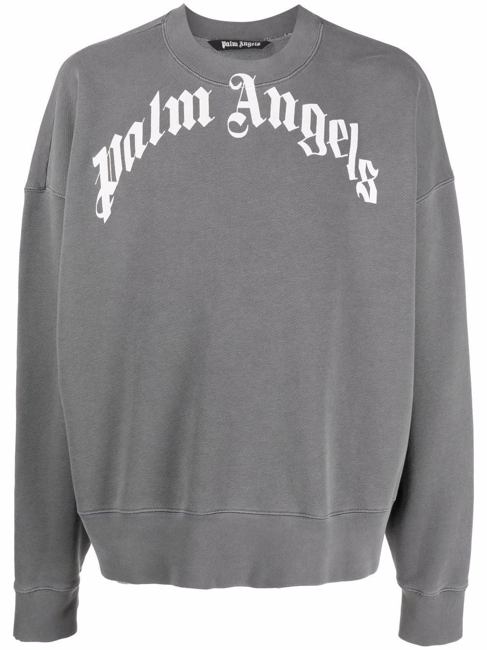 PALM ANGELS Curved Logo Sweatshirt | Grey