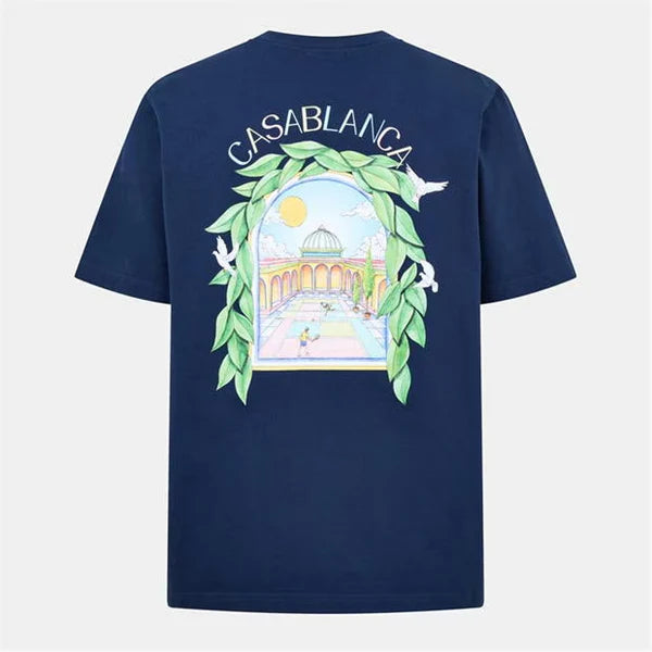 Casablanca Graphic Cotton L’Arche Tennis Club T-Shirt Navy