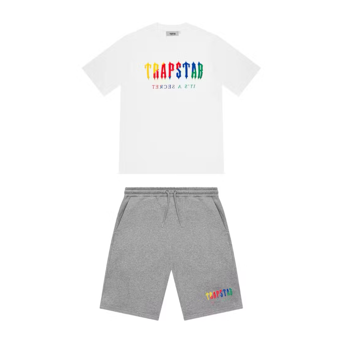 Trapstar Chenille Decoded Shorts Set - White/Candy