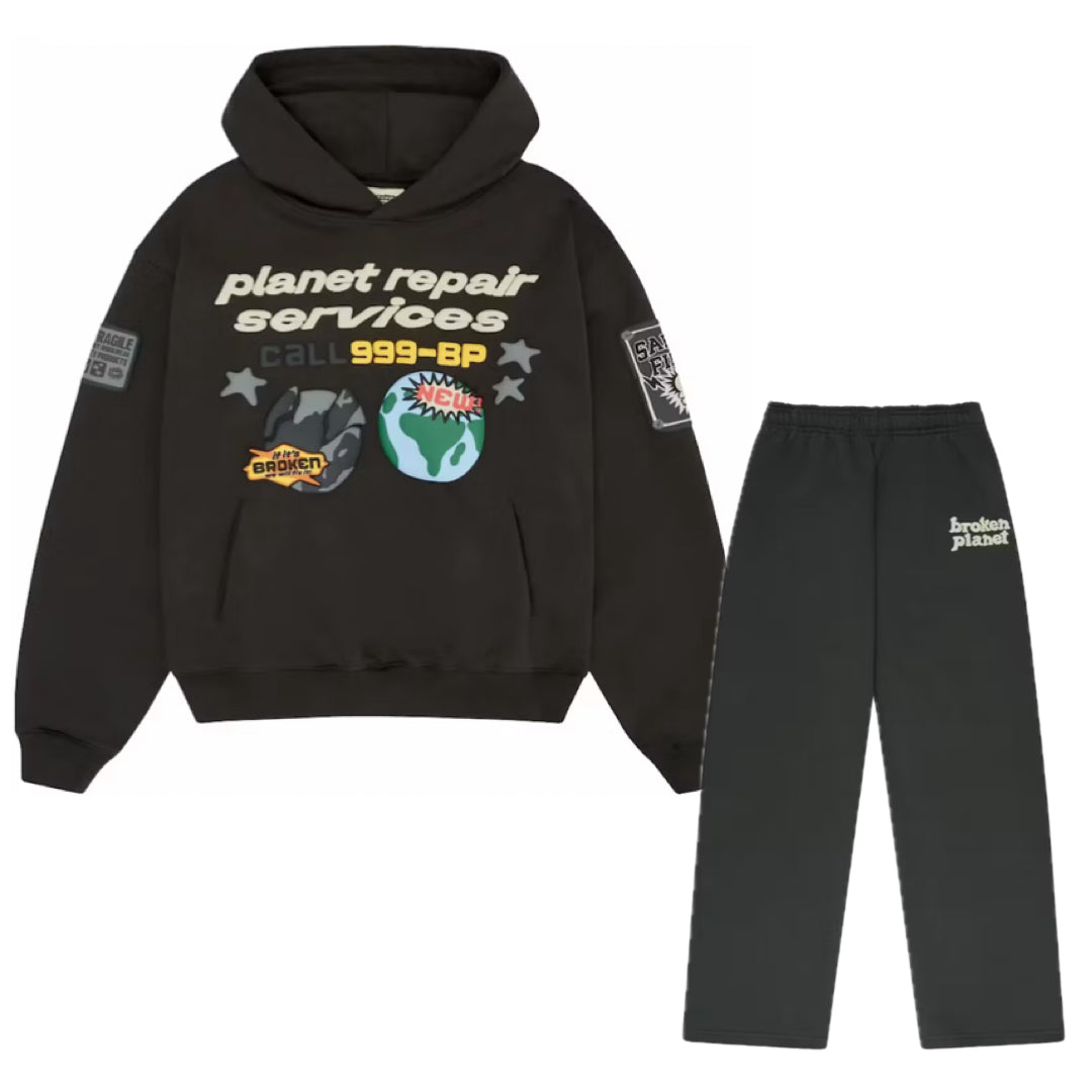 BROKEN PLANET REPAIR SERVICES TRACKSUIT SOOT BLACK (WIDE LEG JOGGERS)