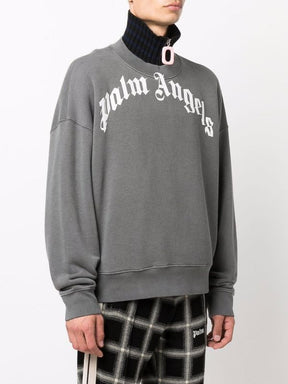 PALM ANGELS Curved Logo Sweatshirt | Grey