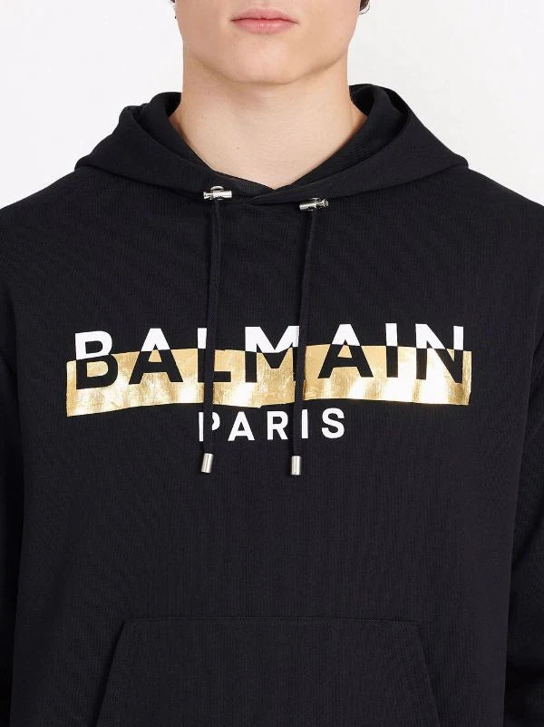 BALMAIN Foil Tape Hoodie Black