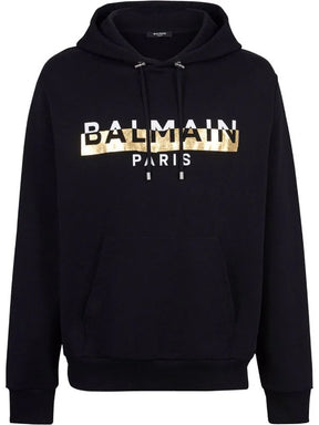 BALMAIN Foil Tape Hoodie Black